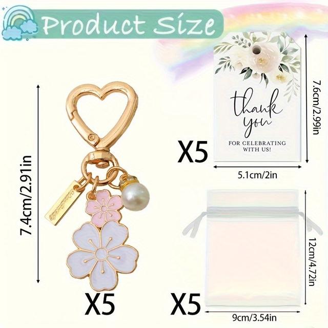 TEMU 15pcs Floral Heart Keychains Gift Set - Embossed Dual Flower Alloy Pendants With Golden-foiled Cards & Organza Bags, Wedding Guest Favors, Employee Appreciation Gifts, Friendship Keepsakes