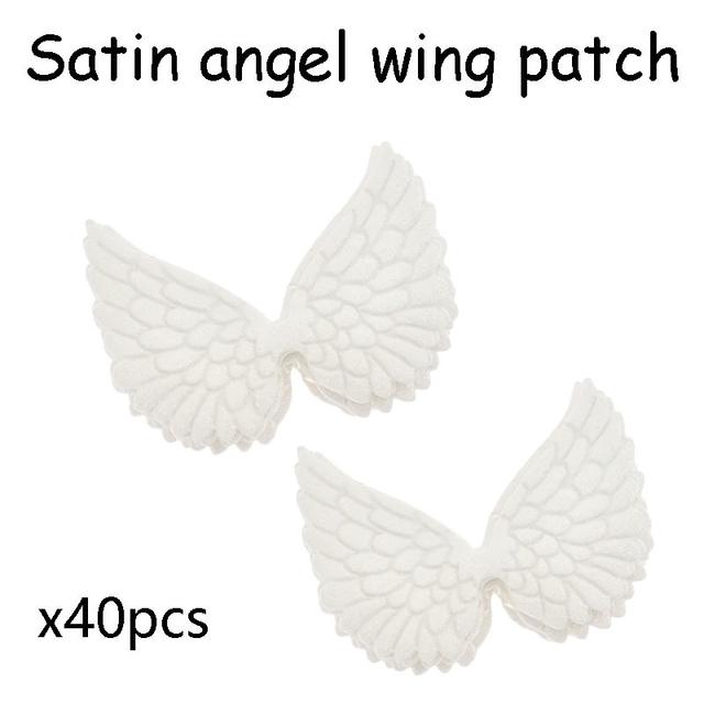 TEMU 40pcs Satin Wing Patches, Embossed Fabric Appliques, Pvc Glitter Accents For Diy Crafts & Decorations, 2.28 Inches - White