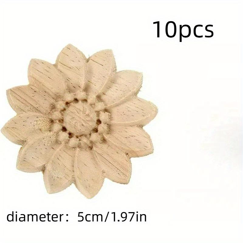 TEMU 5/10pcs Unpainted Round Wood Carved Corner Decal Applique Frame For Home Chests Cabinet Door Furniture Decoration(5cm/1.97")