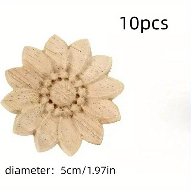TEMU 5/10pcs Unpainted Round Wood Carved Corner Decal Applique Frame For Home Chests Cabinet Door Furniture Decoration(5cm/1.97")