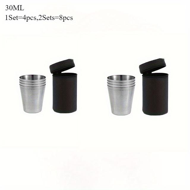 TEMU 8pcs/2sets Stainless Glass With Storage Bag 30ml/70ml/170ml Mini Drinking Glasses Portable For Bar