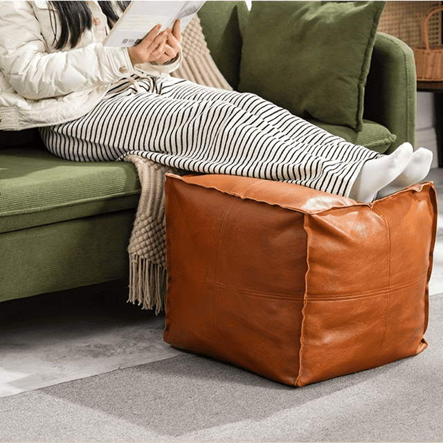 TEMU [waterproof Footstool] 1/ 2 Portable Wax Leather Storage Footstools | Waterproof Footstool Anti-cat Scratch Waterproof Beautiful And Stylish Square Lazy Chair Storage Rack