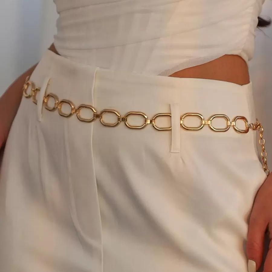 TEMU 1pc Women's New Ellipse Metal Waist Chain, Fashion Versatile Body Jewelry Accessory For Dresses