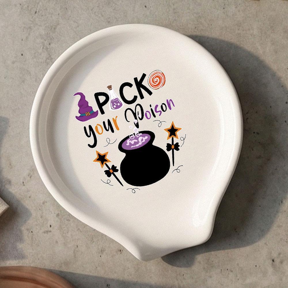 TEMU Cauldron And Wizard Hat Ceramic Spoon Rest, Halloween-themed With Purple And Black Decor, Kitchen Utensil Holder For Stovetop Countertop, Halloween Gift For Enthusiasts And Home Decor Lovers