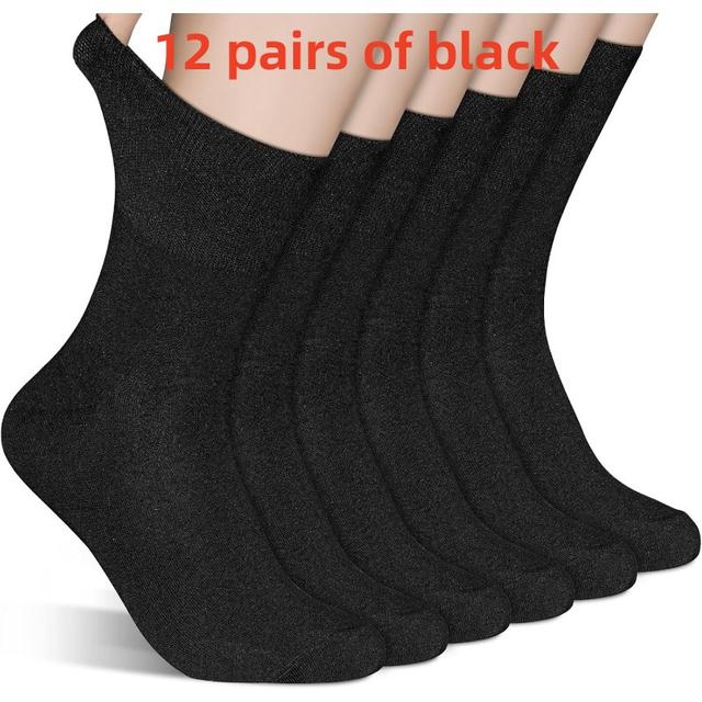 TEMU 12 Pairs Diabetic Socks, Elastic Cuff Non-binding Top Loose Breathable Socks Comfortable Loose Casual Socks, High Elasticity No Foot Obstruction. Suitable For Elderly And Pregnant Women