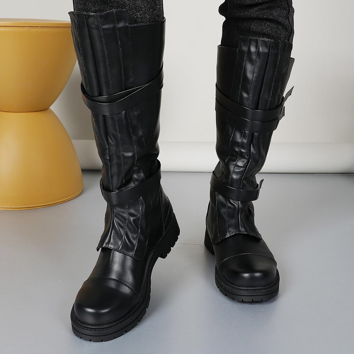 TEMU Bottes Longues Noires Steampunk Médiévales pour Hommes et Femmes, Chaussures de Pirate LARP, Bottes de pour Fête de Carnaval, Halloween et Cosplay