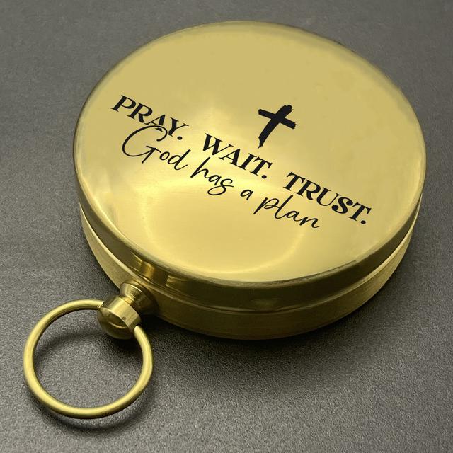 TEMU 1pc, "god, Text Design" Design, Car Compass, Classic Pocket-style Camping Compass, Portable And Sturdy, An Ideal Gift Option