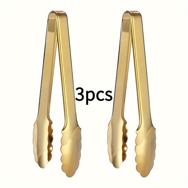 TEMU 3 pinces à en acier inoxydable doré champagne, 22,86 cm - Prise facile - Idéal pour buffets et fêtes - Cadeau pour la rentrée scolaire et les vacances