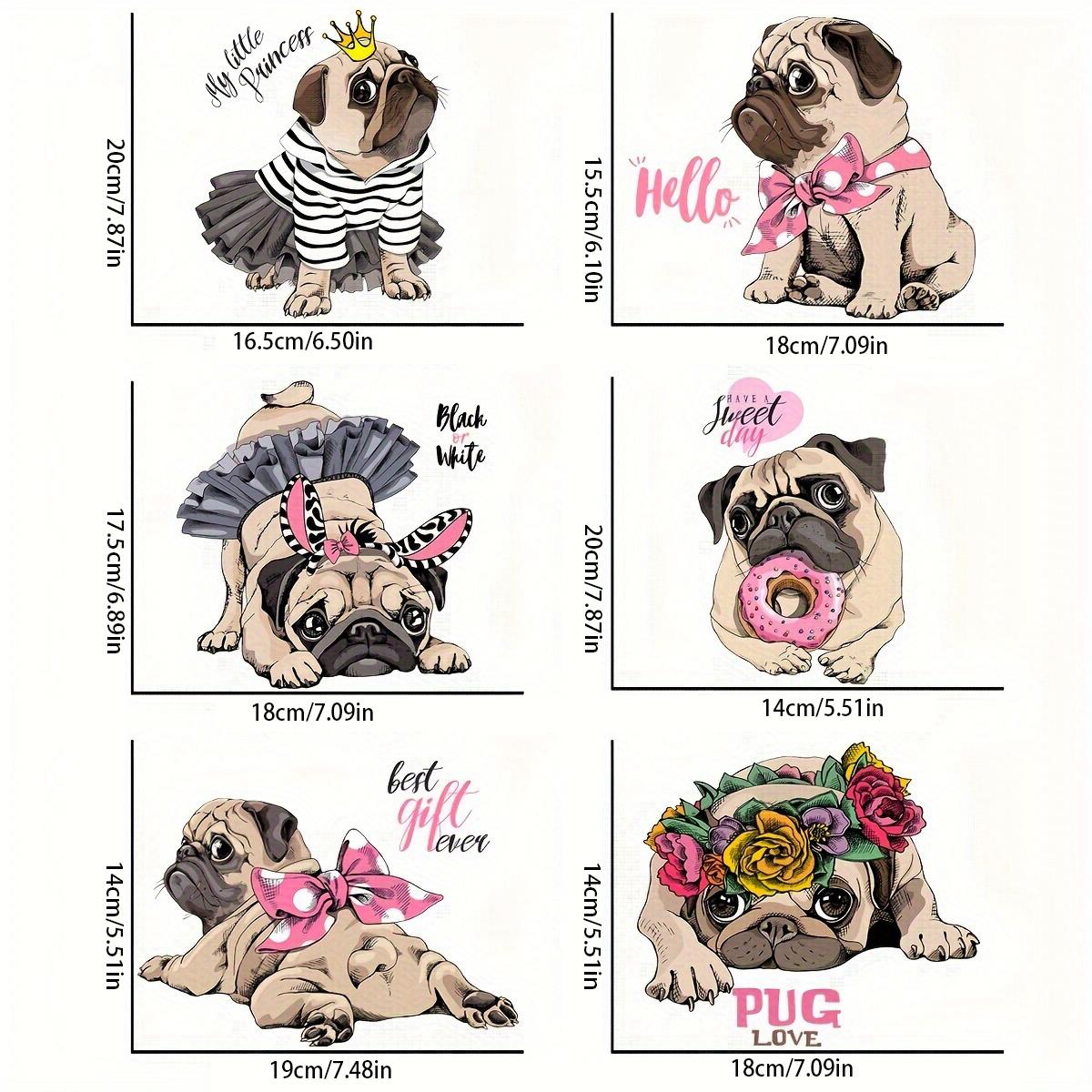 TEMU 6pcs Durable And Washable Diy-on Transfers, Cute Pug Transfer Sweater With-on Patches Suitable For T-shirts, Clothing, Coats, Jackets, Pillowcases, Undershirts, Backpack Decorations