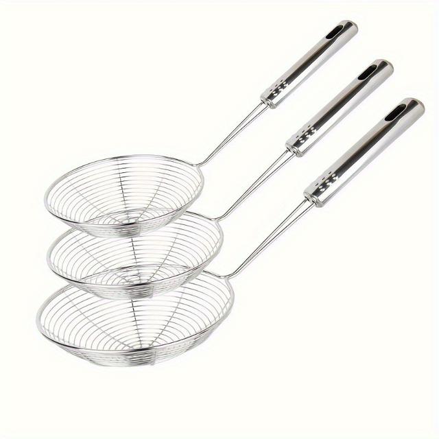 TEMU 3pcs Stainless Steel Kitchen Strainer Set Colander And Skimmer Spoon Combo For Hot Pot Frying And Serving Kitchenware Set Versatile Utensils For And Fish