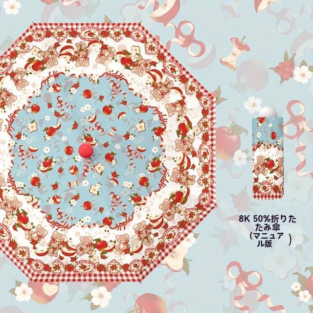 TEMU ブランドのロリ・・ビブニー傘 - 12本の骨組みを持つかわいい女性用の雨傘、折りたたみ式でポータブル、晴れや雨の日にも使える、なのデザインと赤いポムポム、女性に最適な傘アクセサリー、遊び心のある、耐久性のある素材