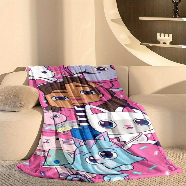 TEMU 1 قطعة غابي وأصدقاؤها القطط: مغامرات مثالية تنتظر. لحاف فلانيل خفيف للأريكة، السرير، التخييم، المعيشة، المكتب، الكرسي - طباعة رقمية من الفليس