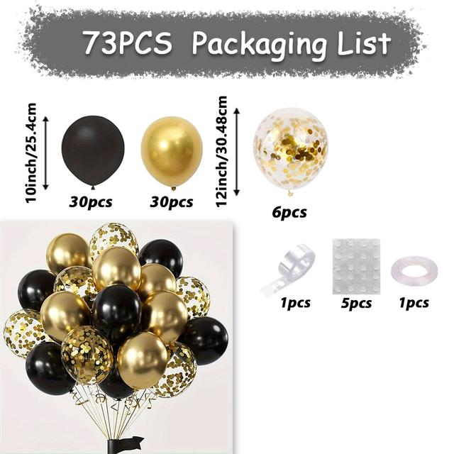 TEMU 73pcs Black And Party Decorations With Black & Balloons, Golden Glitter Latex Balloons, Perfect For Anniversary, Graduation, Mother's Day, Birthday Party Decorations, Balloon Decorations