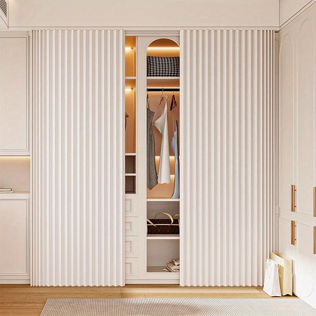 TEMU A Single Piece Of Contemporary Striped Foldable Partition Curtain, Suitable For Wardrobe Use, Featuring Hooks And Storage Straps, In And Sizes, With Wipe-clean