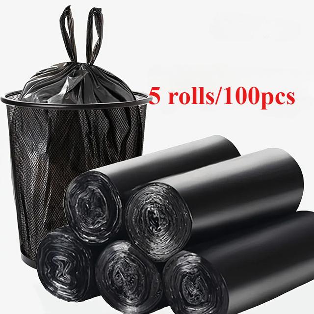 TEMU Bolsas de basura negras prácticas y económicas, 5 rollos/100 unidades, aptas para múltiples como hogar, fiestas y oficina, bolsas de basura portátiles