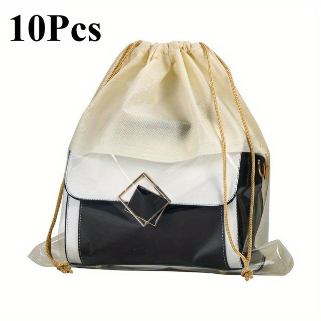 TEMU 10pcs Dust-resistant Handbag Storage Bags, Travel Storage Bag, Shoe Backpack Storage Bag, Non-woven Fabric, With Tightening Cord And Transparent Window