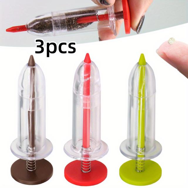 TEMU This Product Includes 3 Pieces Of A Manual Mini -style Seeder, Measuring 1.26 By 3.94 Inches. Constructed From Plastic, In Red, , And Green. It Allows For Accurate Planting And Fertilization