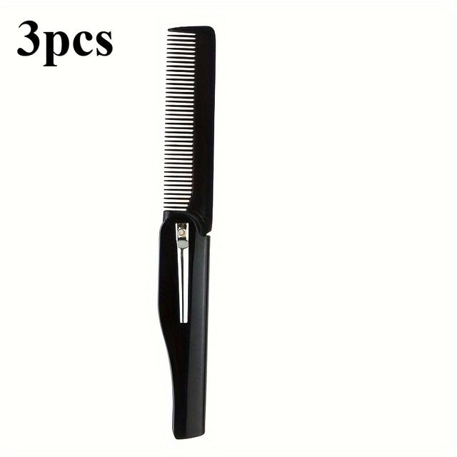 TEMU 3pcs Premium Folding Detangling Hair Combs Teeth, Stainless Steel Handle, Portable & Compact For All Hair Types - Black, Travel Hair Comb| Comb|durable Comb