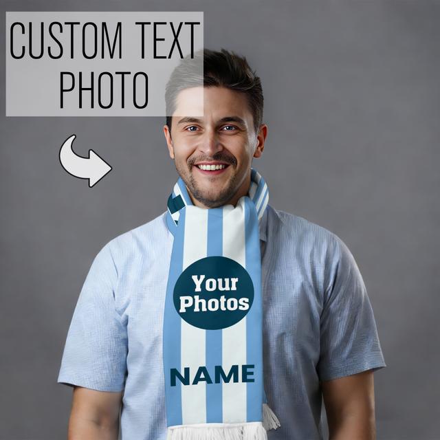 TEMU 1pz Sciarpa Personalizzata Blu e , Sciarpa Invernale Antivento, Regalo con Foto per Partite e di , Tessuto , Regalo Unisex per , per Freddo, Compleanni, , Feste
