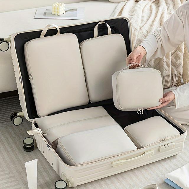 TEMU 6pcs Compression Packing Travel Organizer Set - Durable And Easy-to-clean Material, Lightweight Travel Storage Box For Luggage And Clothing Sorting