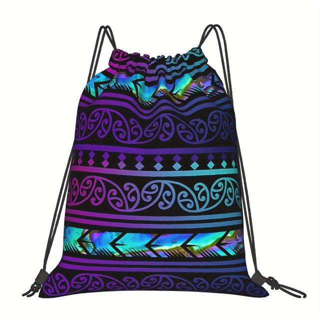 TEMU Drawstring Bags Featuring A Purple Maori Design From New Zealand
