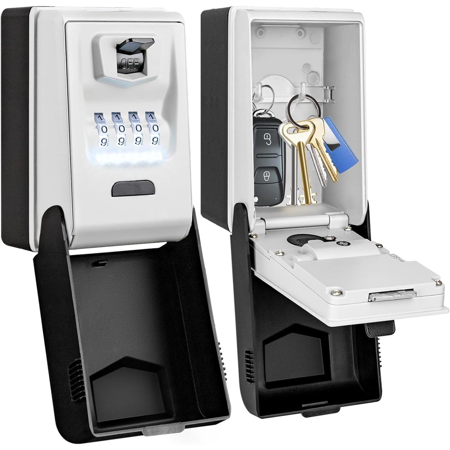 TEMU Key Lock Box Wall Mounted With Up Dial, Large Key Box 4 Digit Combination Large Lockbox For Home Office Garage Outdoor