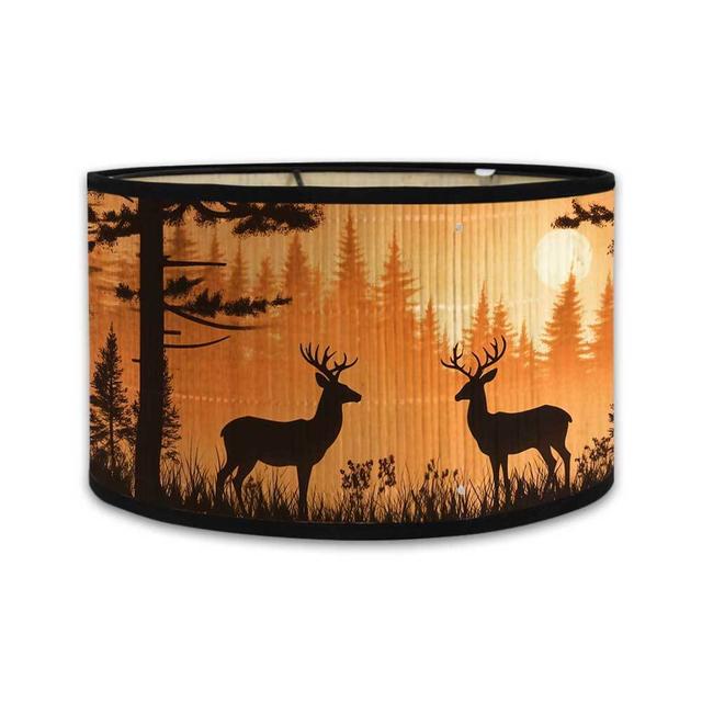 TEMU Lampenkap met herten silhouet print en E27 fitting, bamboe lampenkap voor casual nachtkastel lampen, hanglampen en vloerlampen, geschikt voor slaapkamers, eetkamers, logeetjes en hotels