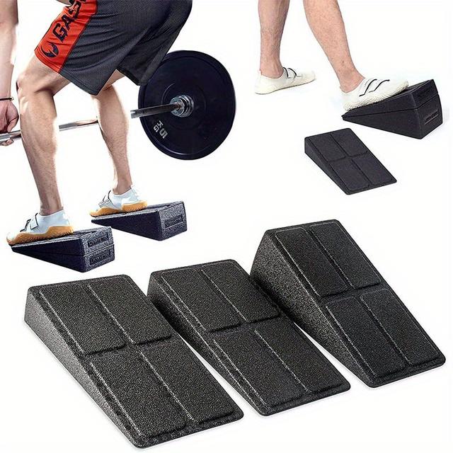 TEMU 3pcs Squat Wedge Blocks, 12-inch Leg Stretch Foam Slant Board, Universal Pp Material Suitable For Squats, Calf Raises, Yoga, Knee Over Toe - Black