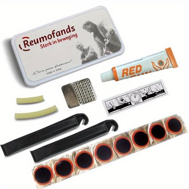 TEMU Brand New 12pcs/set, Bicycle Puncture Repair Kit Kit, Patch Rubber Portable Quality Film Tyre Repair Kit