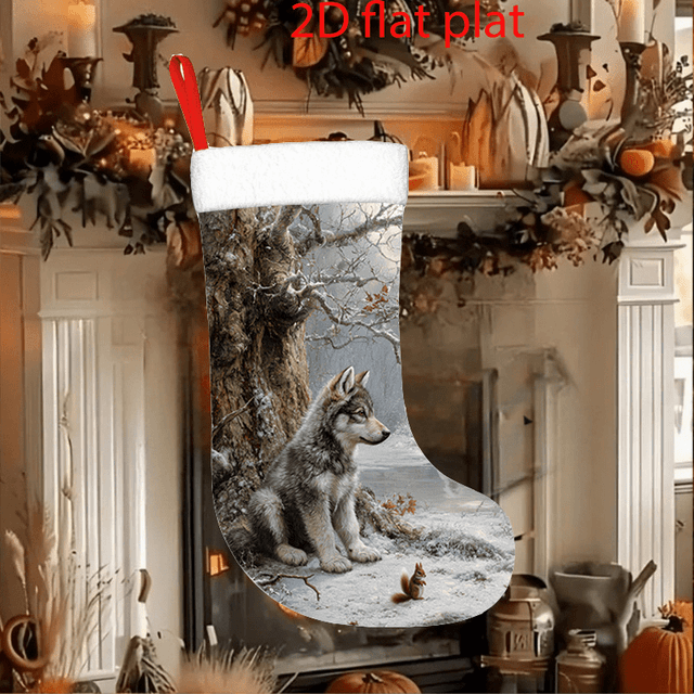 TEMU 1pc Grey Winter Durable Christmas Stocking Ornament - Large 16x10 Inch Decoration With Plaid & Snowman/gnome/santa For Tree, Mantel, Door - Cute Holiday Gift & S, 2d Flat