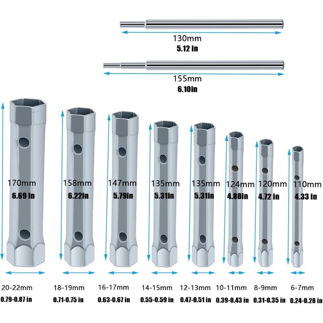 TEMU 10 Pezzi Chiave a Estremità per Valvole Doccia, Set da 6-22mm per Rimozione Dadi, Compatibile con Valvole Vasca/Doccia e Candele Allungate, Strumenti Essenziali per Idraulici