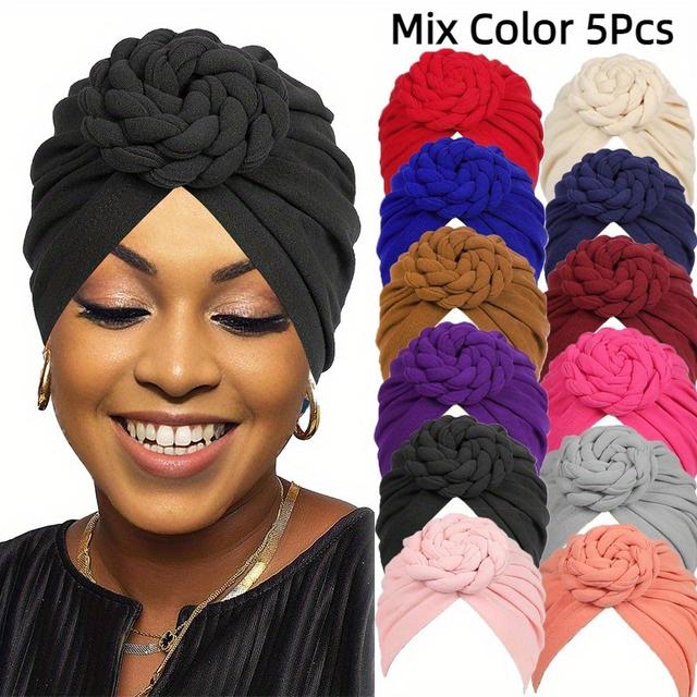 TEMU 5pcs/ Pack African Style Snail Fried Dough Twists Headband Hat European And Dish Flower Hat, Indian Style Retro Fashion Versatile Women's Headband