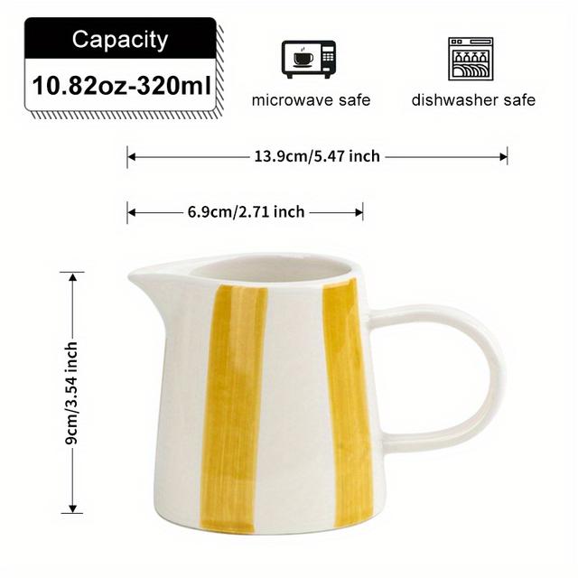 TEMU 1pc European Style Ceramic Coffee Pot With Yellow And White Striped Design, 10.82oz/320ml - Ideal For Breakfast, Holiday Gifts, And Everyday Use, Coffee Bar Accessories