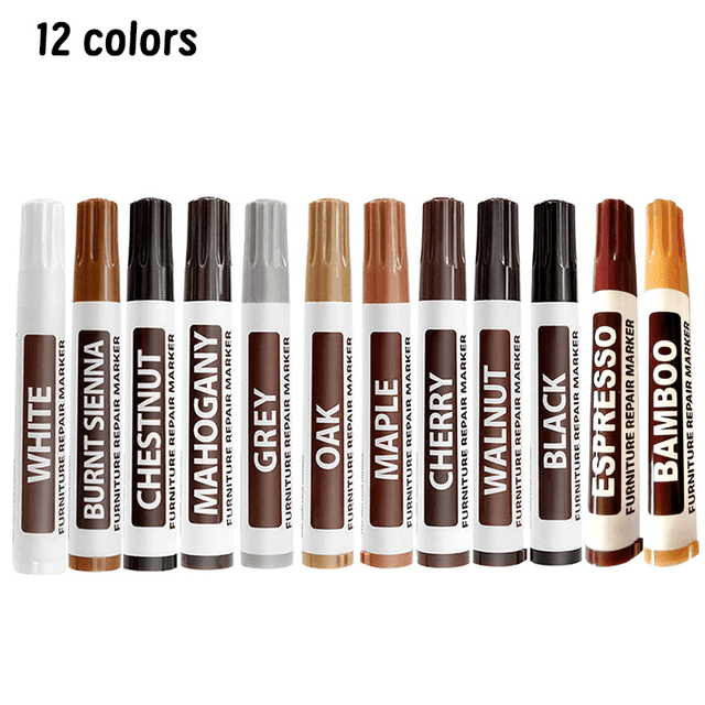 TEMU 12pcs Wooden Furniture Repair Pen, Furniture Repair Markers, Wood Stain Markers For Cabinet, Can Cover Stains, Scratches, Suitable For Wooden Floors, Tables, Desks, Bedposts, Etc