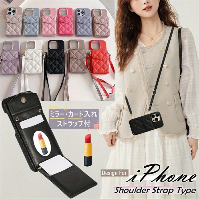 TEMU iPhoneケース：ミラー iPhoneケース iPhone 16 SE3/SE2/8/15/14 Plus/13/12 Pro Max/11用 - でかわいい、耐衝撃ショルラップ付きミラーケース iPhone 16/14/13/12/15/11 Pro Max Plus用 - 韓国デザイン