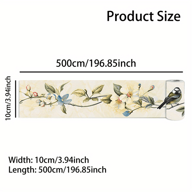TEMU 1pc Vibrant Bird & Floral Self-adhesive Pvc Wallpaper Border - , Design, 196.85x3.94 Inches - Perfect For Living Room, Bedroom, Kitchen, Bathroom, Patio Walls & More, Wallpaper