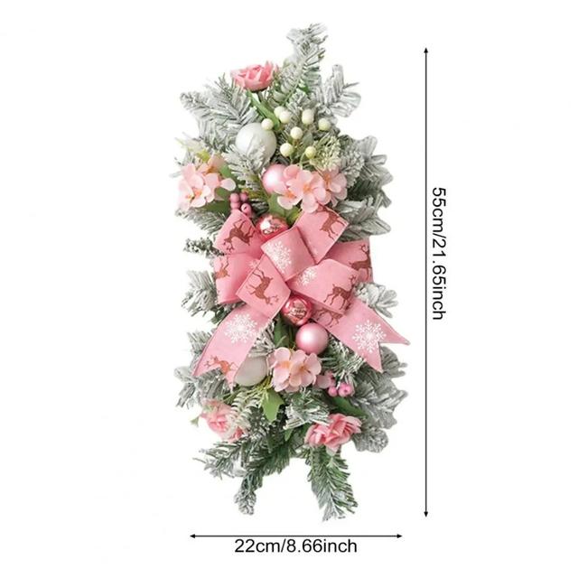 TEMU Christmas Wreath Hanging Decor Flocked Faux Greenery Garland Staircase Door Hanging Ornament Holiday Decorative Hoop Xmas Party
