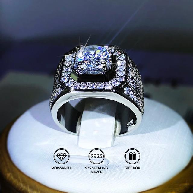 TEMU 1 قطعة 1/2/5 قيراط ساحر 925 سبيكة الفضة النقية خاتم مواسانيت للرجال: زينة خطوبة مثالية للارتداء اليومي و خيار هدية ممتع