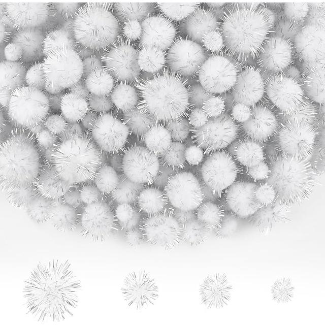 TEMU 500 Sparkling Pom Poms In 3 Different Sizes, Perfect For Crafts, Decoration, And Creative For Art Projects
