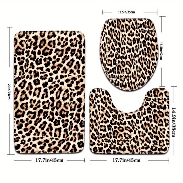 TEMU Open 3pcs Light Luxury Series Large Leopard Print Pattern Bathroom Mat Set Toilet Seat Ring U-shaped Foot Pad