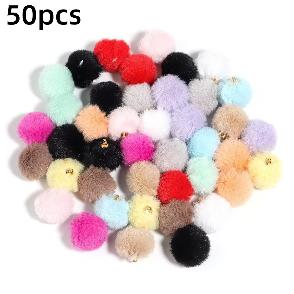TEMU 50pcs Rabbit Fur Pompom Charms, Polyester Fiber Pom Balls For Making, Earrings, Hair Accessories, Phone Strap And Bracelet Crafting