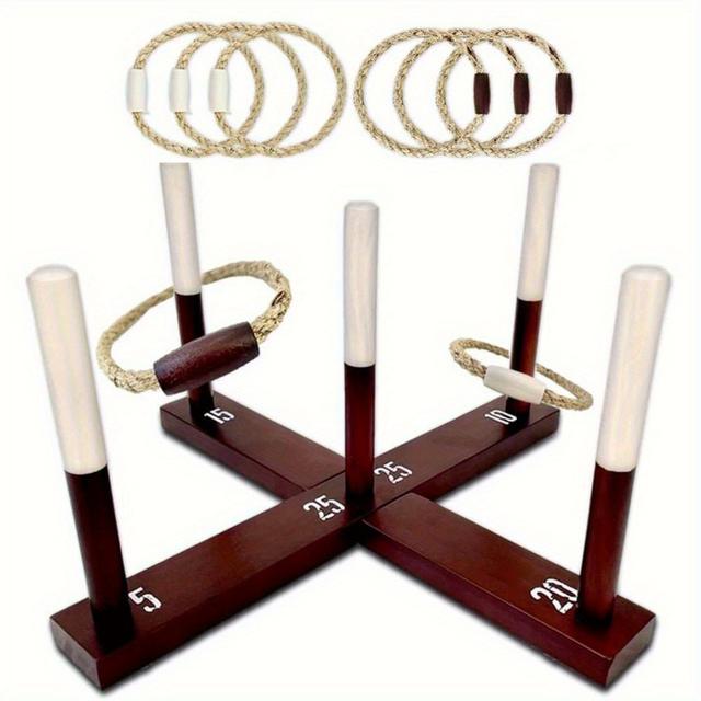 TEMU Ring Toss Set - Includes A Wide Grip Base, Rope Rings, And A Portable Bag - Perfect For Lawn Games For Adults Gatherings, Making It An For Outdoor Parties, Backyard Activities, And Retro-