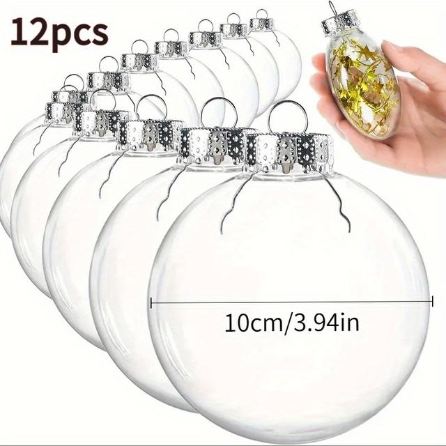TEMU 6pcs/12pcs Set, Diameter 3.94 Inches, Large Transparent Oval Plastic Decorative Balls, Diy Fillable Christmas Ornaments, Handmade Transparent Plastic