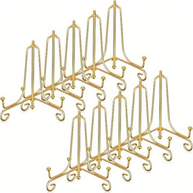 TEMU 10 Unidades de Suportes de Ferro de 4 Polegadas para Exposição, Cavaletes Dourados para Fotos, Molduras, Pratos Decorativos, Livros e de Mesa
