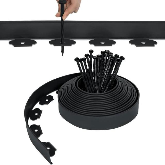 TEMU 10 M Garden Border Flower Bed Border With 20 Ground Nails Lawn Edging Rolls, Flexible Cuttable Garden Lawn Edging Flower Bed Edging Plastic
