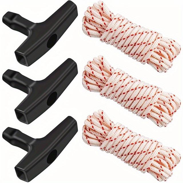TEMU 3pcs, 10ft X 9/ 64" (3.5mm) Pull Cord Rope With Handle, Premium Starter Rope With High Tensile Strength, Universal Pull String For Lawn Mower, Generator, Chainsaw, And Small Engine