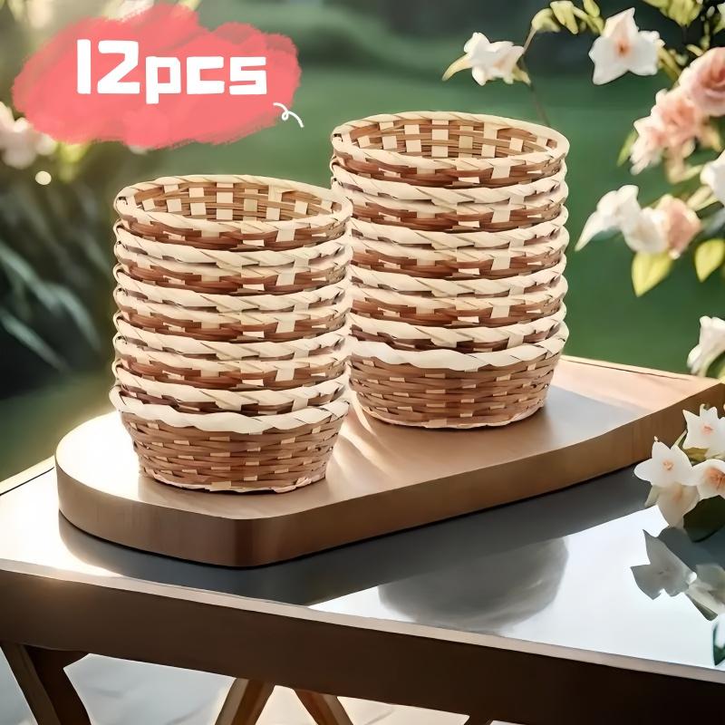 TEMU 6pcs/12pcs Kitchen Hand-woven Round Gift Basket, Desk Organizing Basket Accessory Storage, Suitable For Homes, Restaurants And Farmhouses, To Add A Country Style, Party Supplies, Birthday Gifts