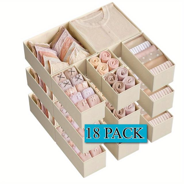 TEMU منظم درج الملابس من القماش القابل للطي، 18 قطعة/24 قطعة، غسيل يدوي أو تنظيف جاف احترافي، للدرج على المنضدة، الجوارب، الملابس الداخلية، الصدرية، الرباط، الوشاح