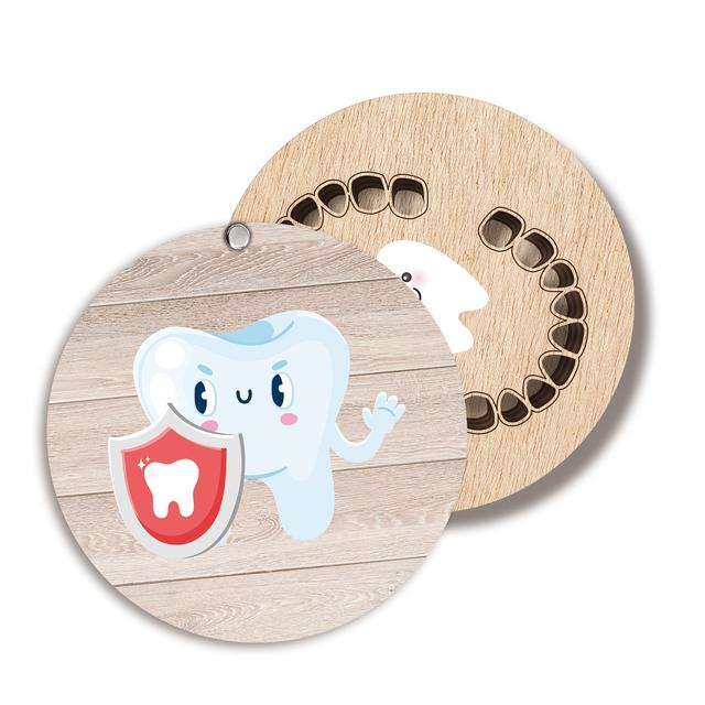 TEMU 1pc Artificial Wood Teeth Storage Box - Cute Tooth & Shield Pattern Keepsake Organizer With - Holds 20 Teeth, - Lid, - Dental Milestones, - Teeth Holder, - Box (3.94x3.94 Inch)