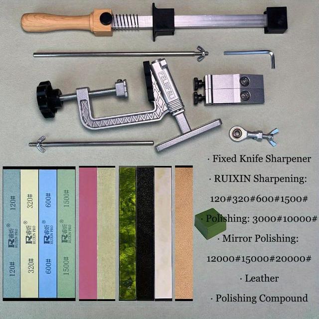 TEMU Professional Knife Sharpening Kit, 360° Rotatable Chef Knife Sharpener, With Whetstones, Alloy Fixed-angle Guide, Wooden Handle & Non-slip Base, For Stainless Steel Knives